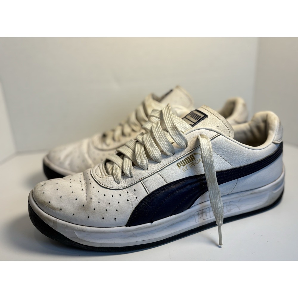 Puma GV Special Mens 12 White Leather Sneakers Navy Blue Formstrip Classic
